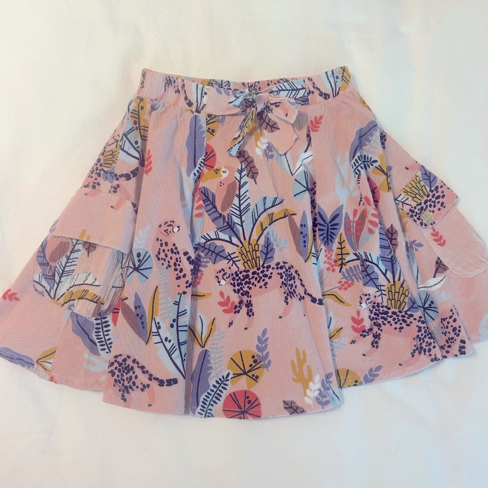 Deux Par Deux Tropical Flowers and Animals Skirt in light pink size 8